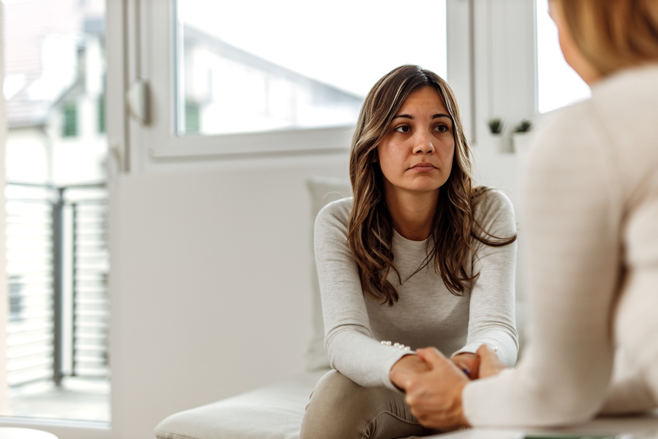 Brunette woman, mental health.